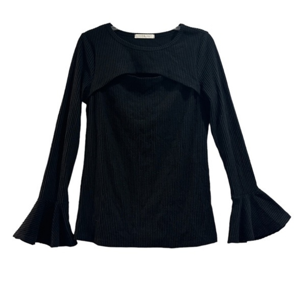 Women’s Black Key Hole Cut Out Long Sleeve Sleeve Shirt Sweater Large